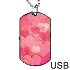 Hearts Pink Background Dog Tag Usb Flash (one Side) by Amaryn4rt