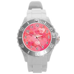 Hearts Pink Background Round Plastic Sport Watch (l)