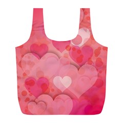 Hearts Pink Background Full Print Recycle Bags (l)  by Amaryn4rt