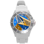 Abstract Background Pattern Round Plastic Sport Watch (L) Front