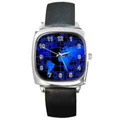 Network Networking Europe Asia Square Metal Watch by Amaryn4rt