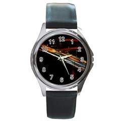 Highway Night Lighthouse Car Fast Round Metal Watch by Amaryn4rt