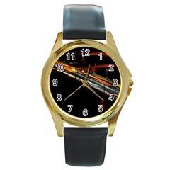 Highway Night Lighthouse Car Fast Round Gold Metal Watch by Amaryn4rt