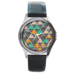 Abstract Geometric Triangle Shape Round Metal Watch by Amaryn4rt