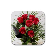 Red Roses Roses Red Flower Love Rubber Coaster (square)  by Amaryn4rt