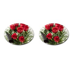 Red Roses Roses Red Flower Love Cufflinks (oval) by Amaryn4rt