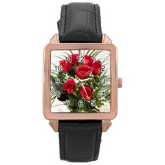 Red Roses Roses Red Flower Love Rose Gold Leather Watch  by Amaryn4rt