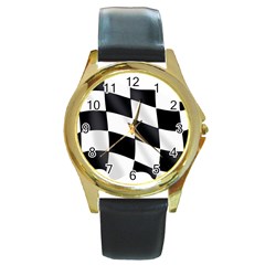 Flag Chess Corse Race Auto Road Round Gold Metal Watch by Amaryn4rt