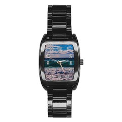 Wave Foam Spray Sea Water Nature Stainless Steel Barrel Watch