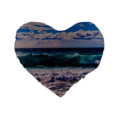 Wave Foam Spray Sea Water Nature Standard 16  Premium Flano Heart Shape Cushions by Amaryn4rt