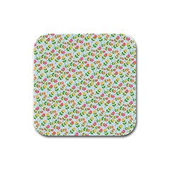 Flowers Roses Floral Flowery Rubber Square Coaster (4 pack) 