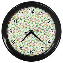 Flowers Roses Floral Flowery Wall Clocks (Black)