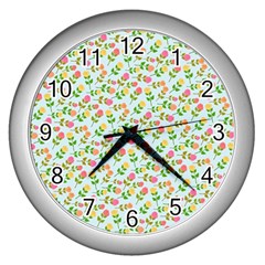 Flowers Roses Floral Flowery Wall Clocks (silver)  by Amaryn4rt