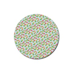 Flowers Roses Floral Flowery Rubber Round Coaster (4 pack) 