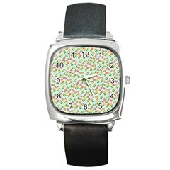 Flowers Roses Floral Flowery Square Metal Watch