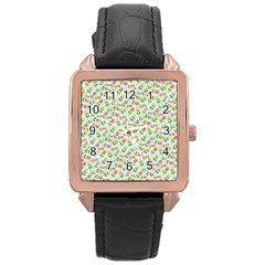 Flowers Roses Floral Flowery Rose Gold Leather Watch 