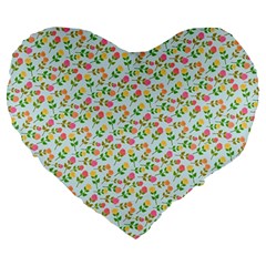 Flowers Roses Floral Flowery Large 19  Premium Flano Heart Shape Cushions