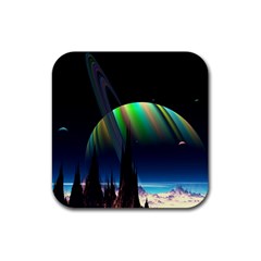 Planets In Space Stars Rubber Coaster (square)  by Amaryn4rt