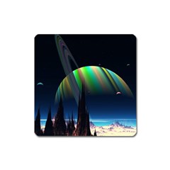 Planets In Space Stars Square Magnet