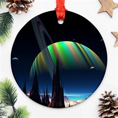 Planets In Space Stars Round Ornament (two Sides) by Amaryn4rt