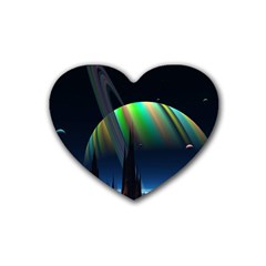 Planets In Space Stars Rubber Coaster (heart)  by Amaryn4rt