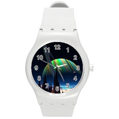 Planets In Space Stars Round Plastic Sport Watch (m)