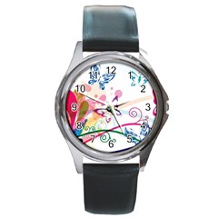 Butterfly Vector Art Round Metal Watch by Amaryn4rt