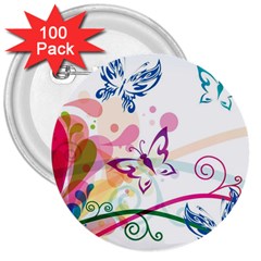 Butterfly Vector Art 3  Buttons (100 Pack)  by Amaryn4rt