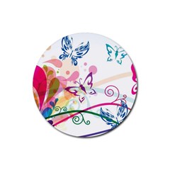 Butterfly Vector Art Rubber Round Coaster (4 Pack) 