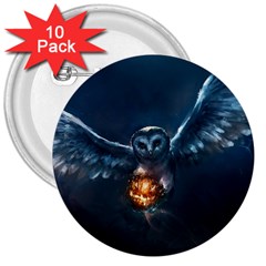 Owl And Fire Ball 3  Buttons (10 Pack) 