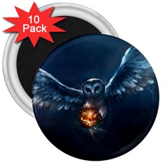 Owl And Fire Ball 3  Magnets (10 Pack) 