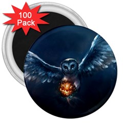 Owl And Fire Ball 3  Magnets (100 Pack)