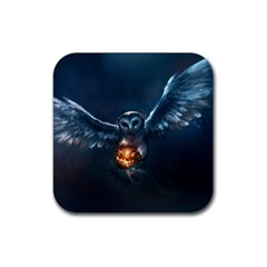 Owl And Fire Ball Rubber Coaster (square)  by Amaryn4rt