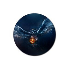 Owl And Fire Ball Rubber Round Coaster (4 Pack) 