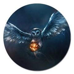 Owl And Fire Ball Magnet 5  (round)