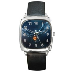 Owl And Fire Ball Square Metal Watch by Amaryn4rt