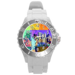 New York City The Statue Of Liberty Round Plastic Sport Watch (l)