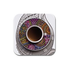 Ethnic Pattern Ornaments And Coffee Cups Vector Rubber Square Coaster (4 Pack)  by Amaryn4rt