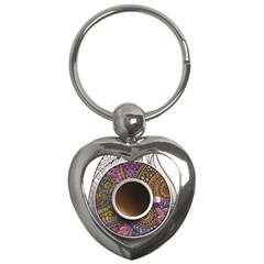 Ethnic Pattern Ornaments And Coffee Cups Vector Key Chains (heart)  by Amaryn4rt