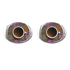 Ethnic Pattern Ornaments And Coffee Cups Vector Cufflinks (oval) by Amaryn4rt