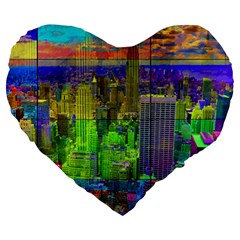 New York City Skyline Large 19  Premium Heart Shape Cushions by Amaryn4rt