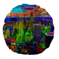 New York City Skyline Large 18  Premium Flano Round Cushions by Amaryn4rt