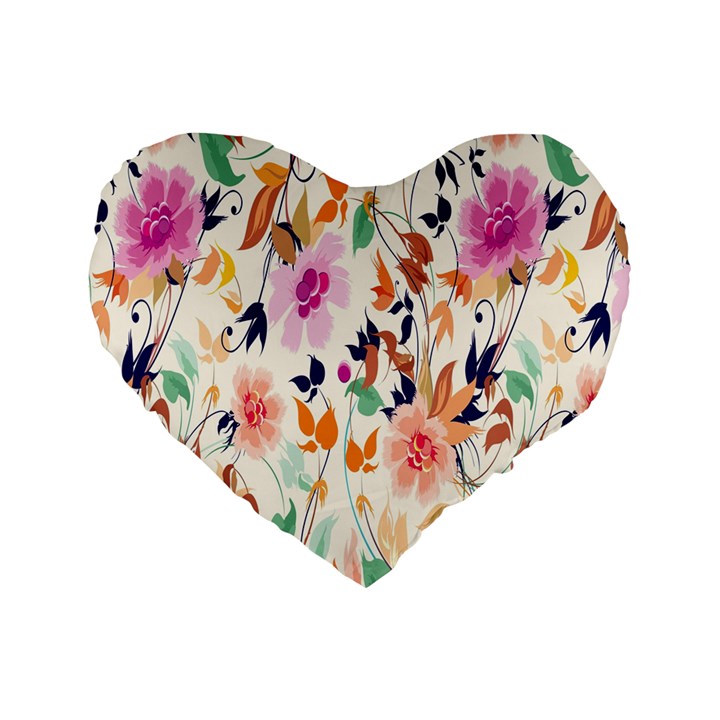 Vector Floral Art Standard 16  Premium Flano Heart Shape Cushions