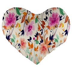 Vector Floral Art Large 19  Premium Flano Heart Shape Cushions by Amaryn4rt