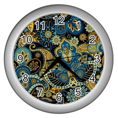 Retro Ethnic Background Pattern Vector Wall Clocks (silver)  by Amaryn4rt