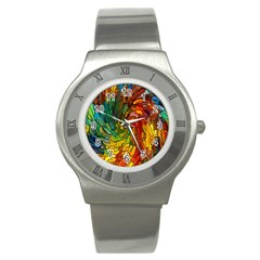 Stained Glass Patterns Colorful Stainless Steel Watch