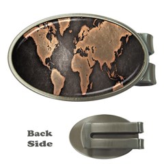 Grunge Map Of Earth Money Clips (oval)  by Amaryn4rt