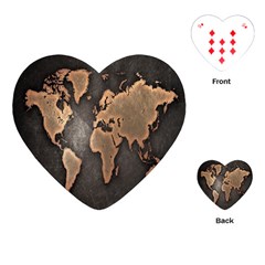 Grunge Map Of Earth Playing Cards (heart) 