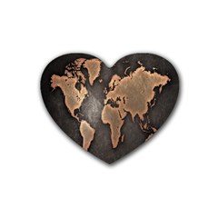 Grunge Map Of Earth Rubber Coaster (heart)  by Amaryn4rt