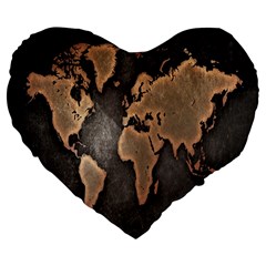 Grunge Map Of Earth Large 19  Premium Flano Heart Shape Cushions by Amaryn4rt